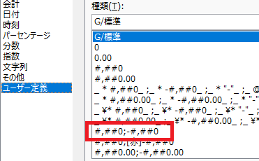 「#,##0;-#,##0」クリックの画像