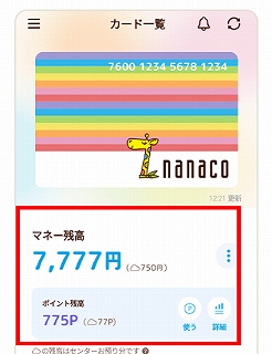 電子マネー/ポイント残高画面