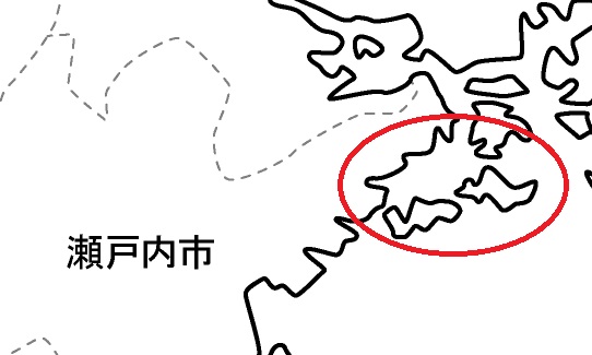 岡山県瀬戸内市虫明地区の場所を示した地図