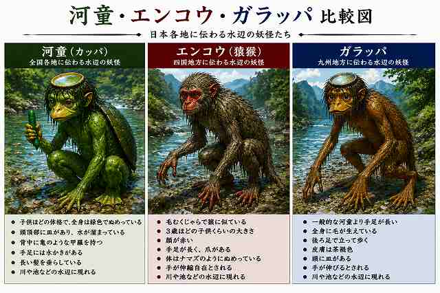河童・エンコウ・ガラッパ比較図