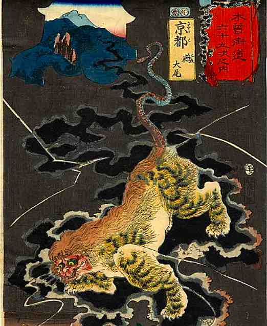 歌川国芳『木曽街道六十九次 京都 鵺大尾』